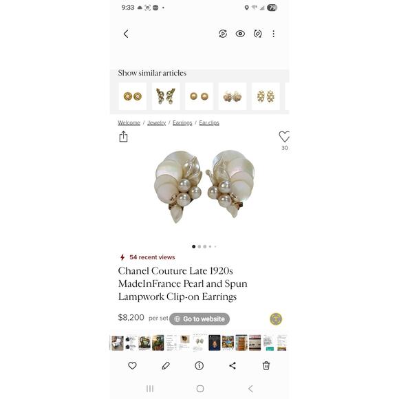 COUTURE CHANEL 1920s Wired Pearl Lampwork Clip Earrings READ DESCRIPTION - Picture 6 of 7